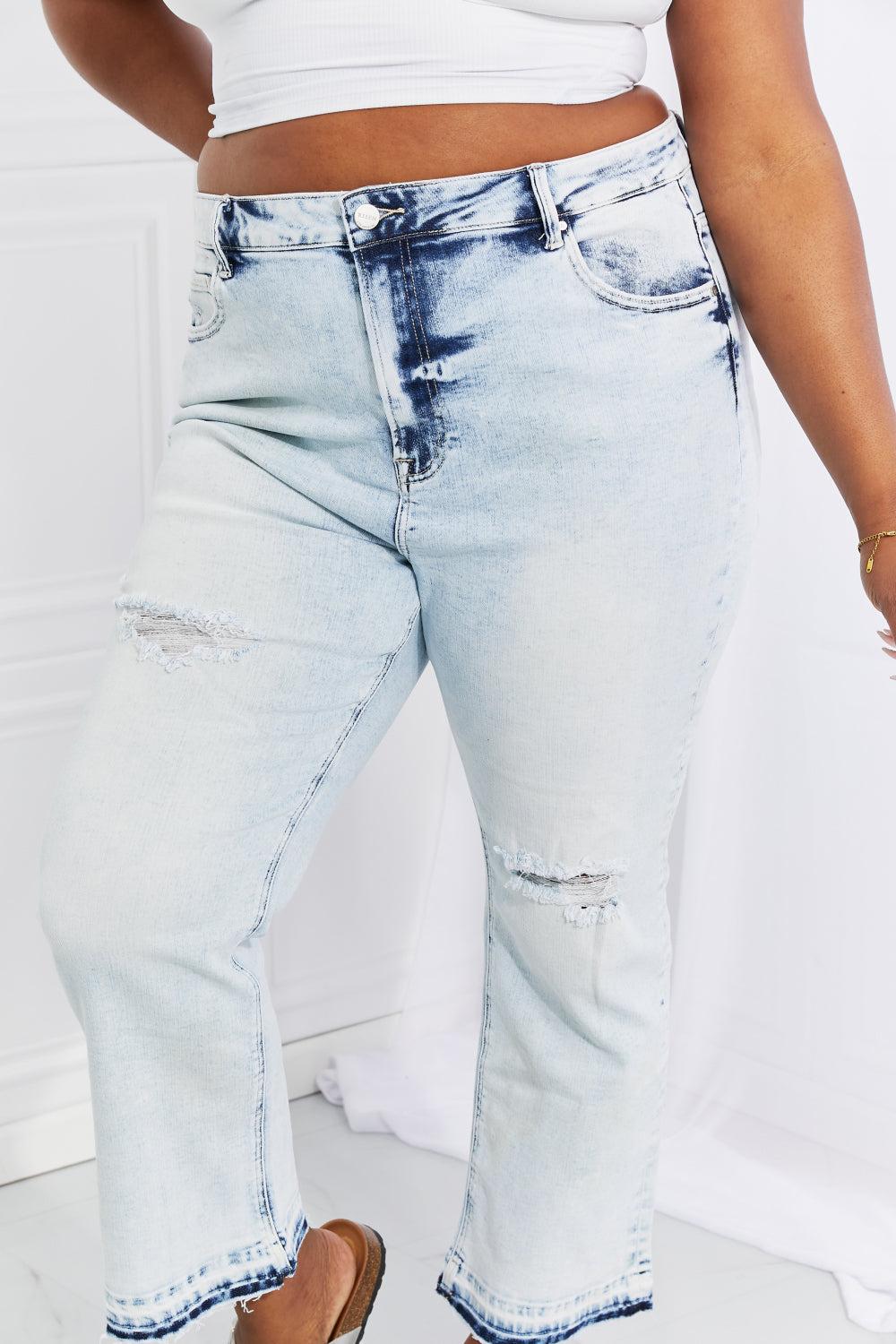 RISEN Full Size Camille Acid Wash Crop Straight Jeans