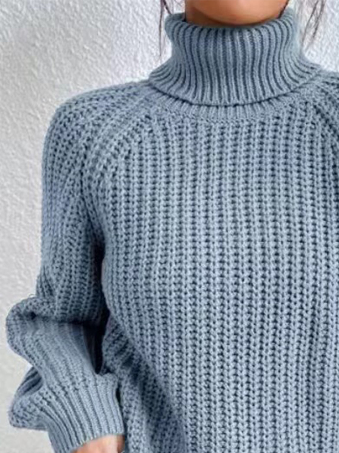 Full Size Turtleneck Rib-Knit Slit Sweater