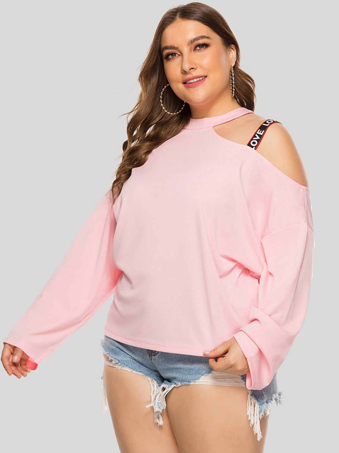 Plus Size Cold-Shoulder Round Neck Blouse