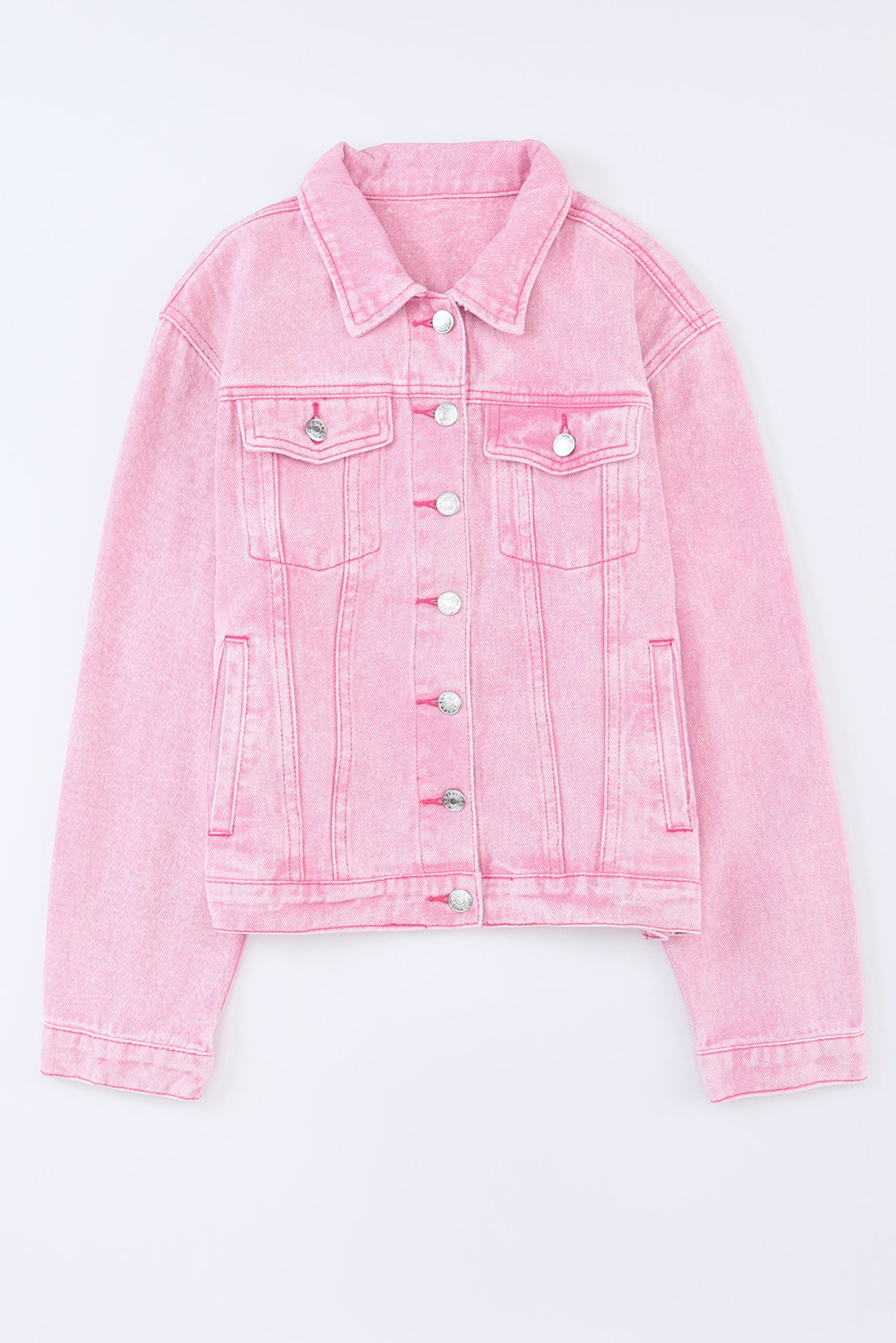 Pocketed Button Up Collared Neck Denim Jacket