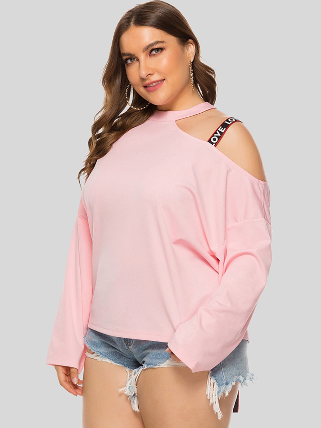 Plus Size Cold-Shoulder Round Neck Blouse