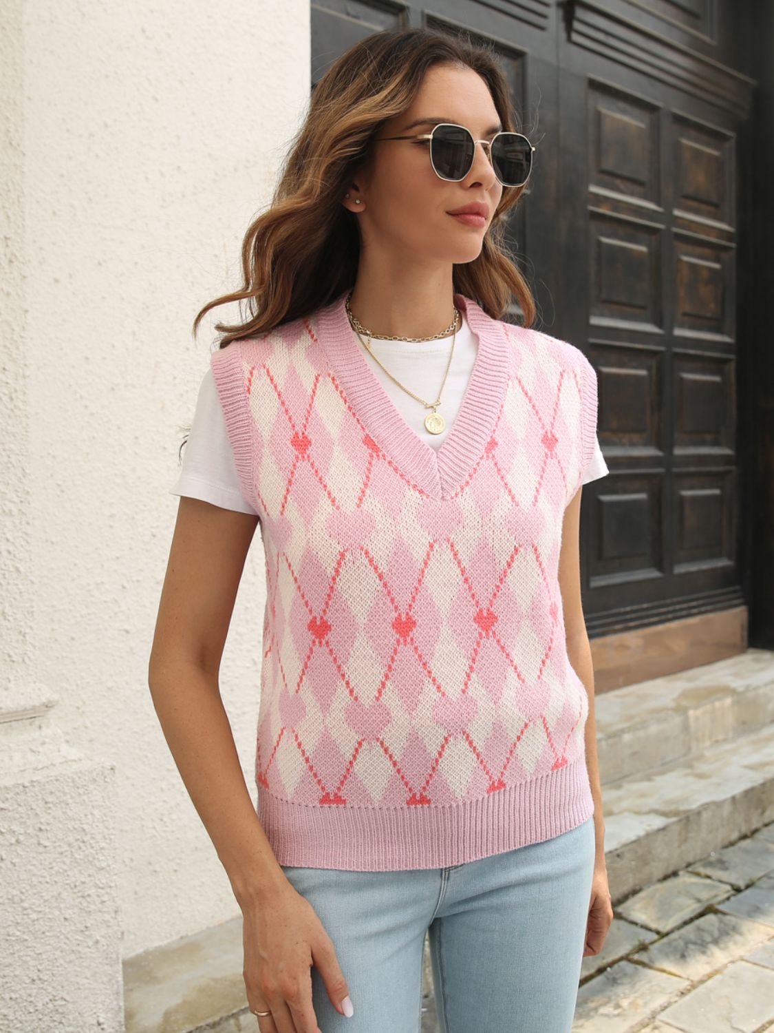 Geometric V-Neck Sweater Vest